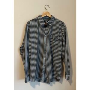 AUSTIN REED Men's Cut 100% Cotton Blue White Striped Button Down Shirt Size L